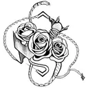 snake bitting a dagger with roses tattoo design idea