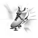 A black and grey tattoo of a soccer player kicking a music note instead of a ball tattoo design idea