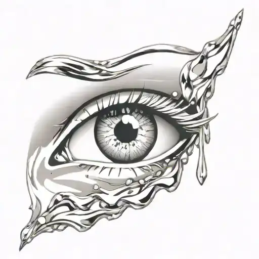 eye crying tear of shiny liquid metal tattoo design idea