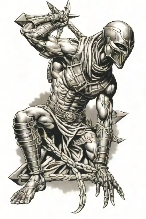 egyption alien ninja warrior tattoo design idea