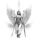 Warrior angel leading soldiers into battle tattoo design idea