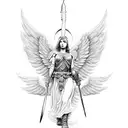 Warrior angel leading soldiers into battle tattoo design idea
