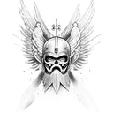 Warrior angel leading soldiers into battle tattoo design idea
