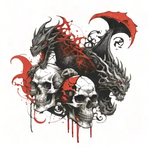 The black dragon next to the black ninja next to the skull کنار یک نینجا مشکی خفن  tattoo design idea