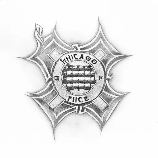 Chicago and american flags with Chicago Fire Department Maltese Cross tattoo design idea