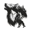 one white wolf howling with black wolf inside representing the client's love for nature tattoo design idea