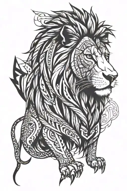 lion with tribal bands   tattoo design idea