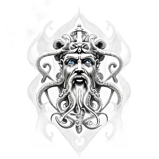 poseidon with trindent and octopus tattoo design idea