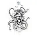 poseidon with trindent and octopus tattoo design idea