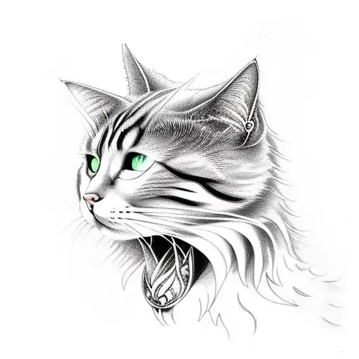 Bankai cat in forest ocean fire tattoo design idea
