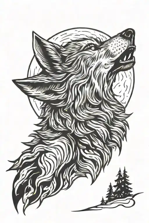 A werewolf howling at the full moon in a Swedish forest tattoo design idea