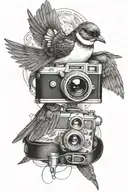 swallow with camera around its neck tattoo design idea