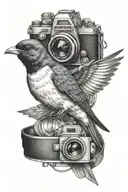 swallow with camera around its neck tattoo design idea