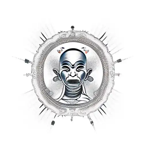 hollow monk meditating filled with symbols of tranquility tattoo design idea