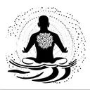 meditating monk surrended by japanese style waves tattoo design idea