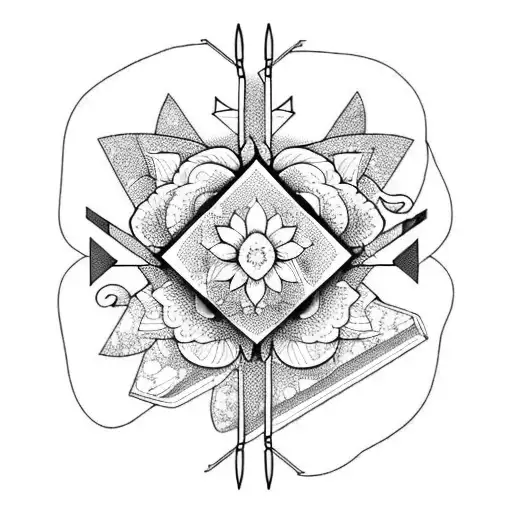 bow and arrow wrapped with flowers tattoo design idea