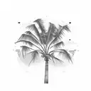 A serene landscape tattoo featuring palm trees and a bible quote intertwined with the branches tattoo design idea