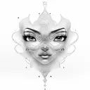 featuring a woman with dark skin, wavy hair, slightly slanted eyes, and a beauty mark on the left side of the upper lip. tattoo design idea