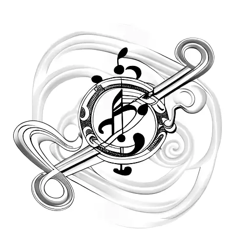 A minimalist tattoo of an antique key intertwined with musical notes, reflecting the client's occupation as an antique dealer and their passion for music. tattoo design idea