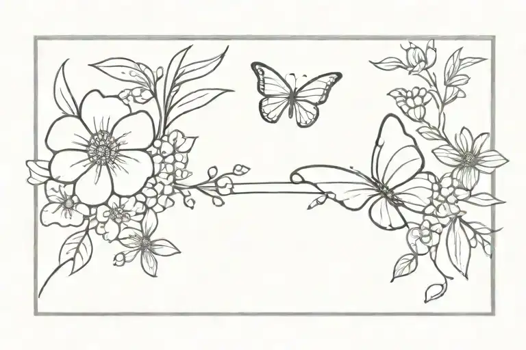 Small tattoo about 3 inch long horizontally. kinda girly with small butterfly and less small flowers tattoo design idea