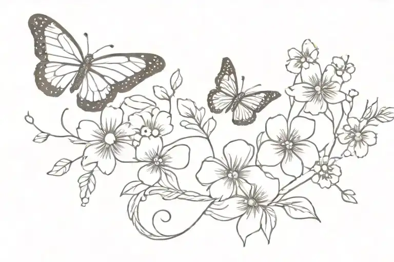 Small tattoo about 3 inch long horizontally. kinda girly with small butterfly and small flowers tattoo design idea