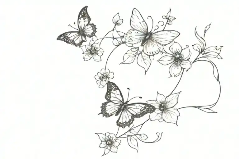 Small tattoo about 3 inch long horizontally. kinda girly with small butterfly and small flowers tattoo design idea