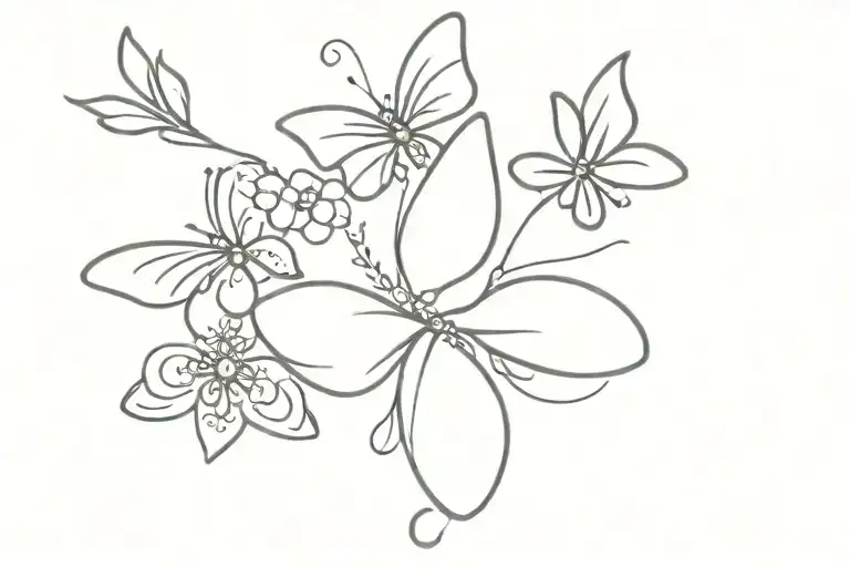 Small tattoo about 3 inch long horizontally. kinda girly with small butterfly and less small flowers tattoo design idea