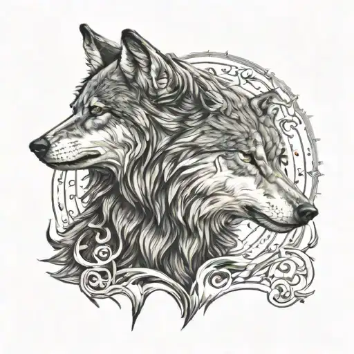 full sleeve wolf howling with name written inside tattoo design idea