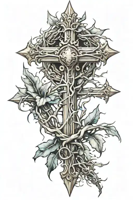 cross with crown of thorns above it  tattoo design idea