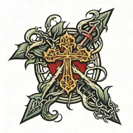 cross with crown of thorns tattoo design idea
