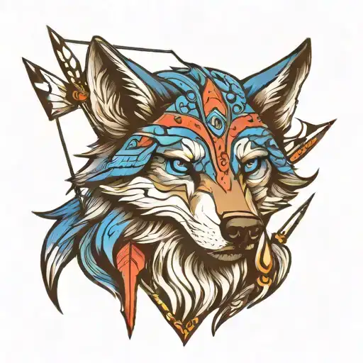 wolf with blue eyes arrow going tattoo design idea