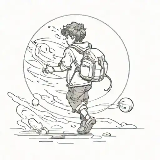  little boy walking darkness with jupiter moon black tattoo design idea