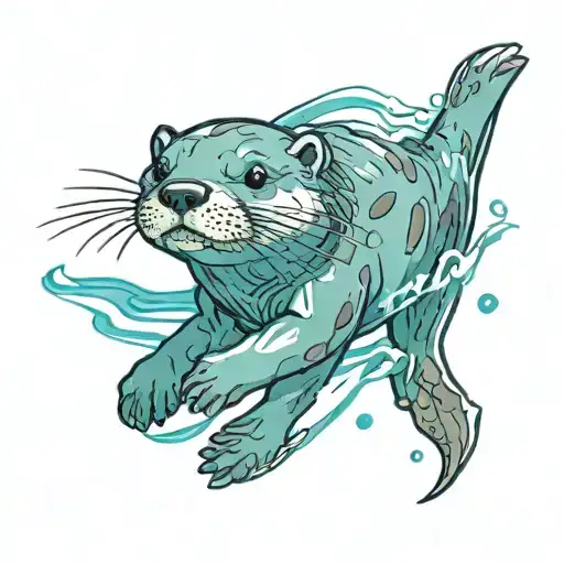 otter swimming tattoo design idea