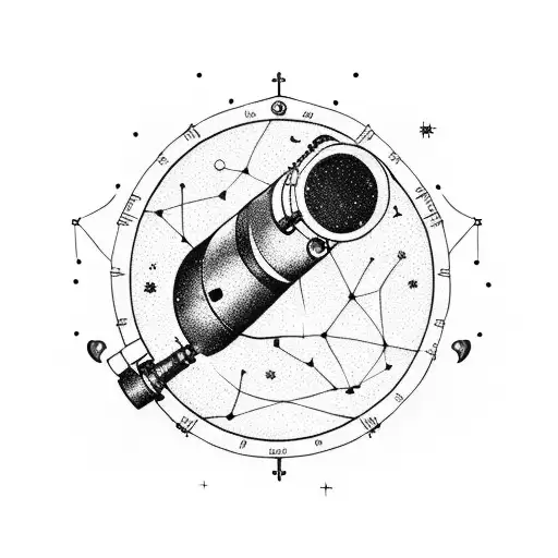 a telescope pointing to a cat-shaped constellation tattoo design idea