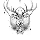 viking slave, deer, axe , forest tattoo design idea