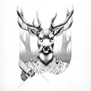 viking slave, deer, axe , forest tattoo design idea