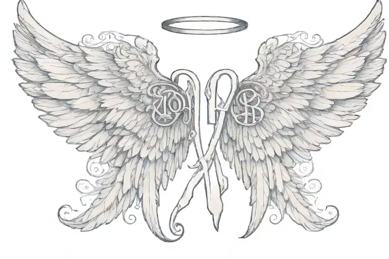 angel wings initials MB tattoo design idea