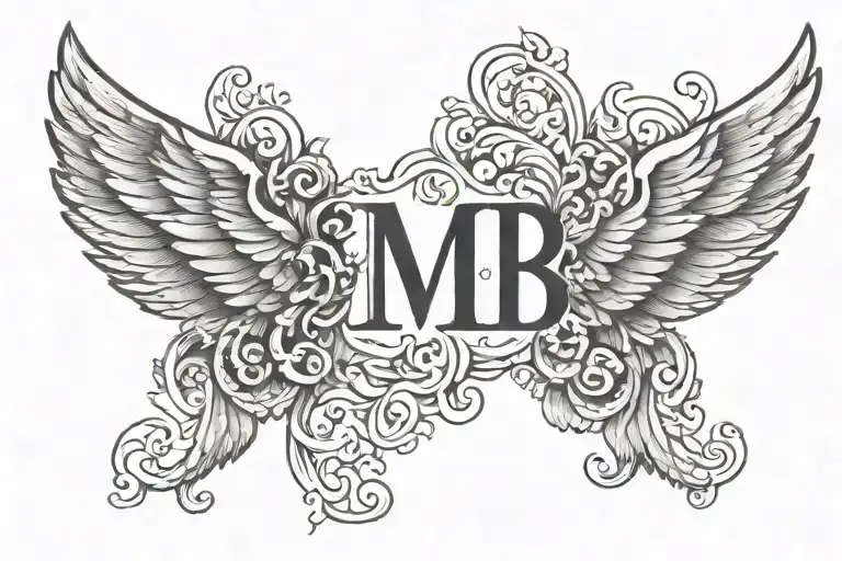 wings with initials "MB"  tattoo design idea