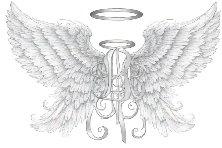 angel wings initials MB tattoo design idea