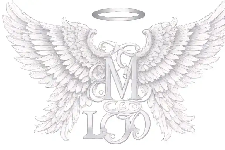 angel wings initials M.B. tattoo design idea