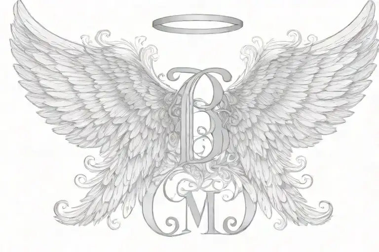 angel wings initials MB tattoo design idea