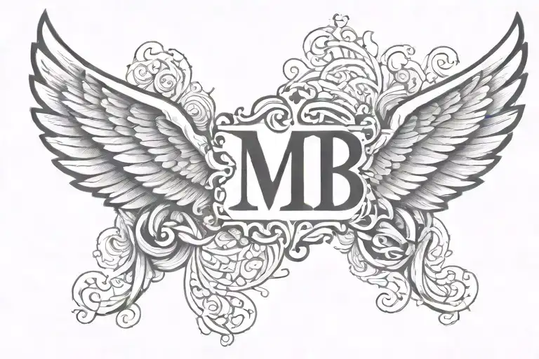 wings with initials "MB"  tattoo design idea