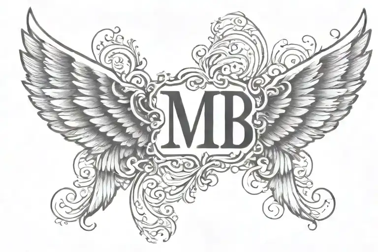 angel wings with initials "MB"  tattoo design idea