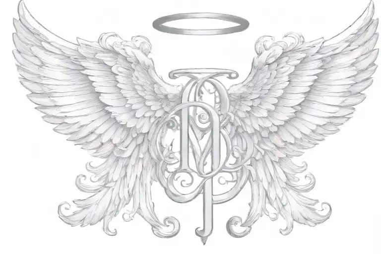 angel wings initials MB tattoo design idea