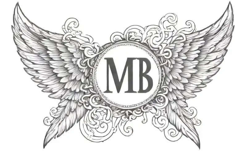 angel wings with initials "MB"  tattoo design idea
