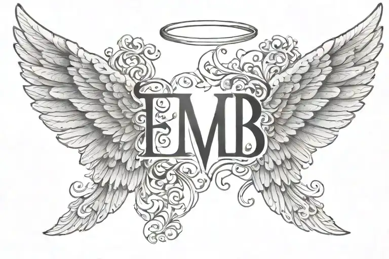 angel wings with initials "MB"  tattoo design idea