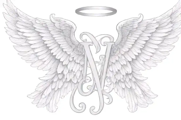 angel wings initials "M B" tattoo design idea
