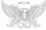 angel wings initials MB tattoo design idea