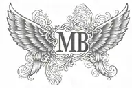 angel wings with initials "MB"  tattoo design idea