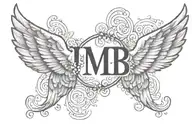 angel wings with initials "MB"  tattoo design idea